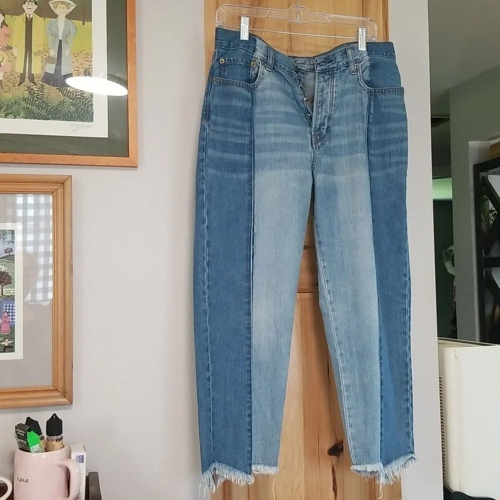 American Eagle Vintage Hi Rise Two Tone Denim Button Fly Size 12 NWT - Picture 4 of 11